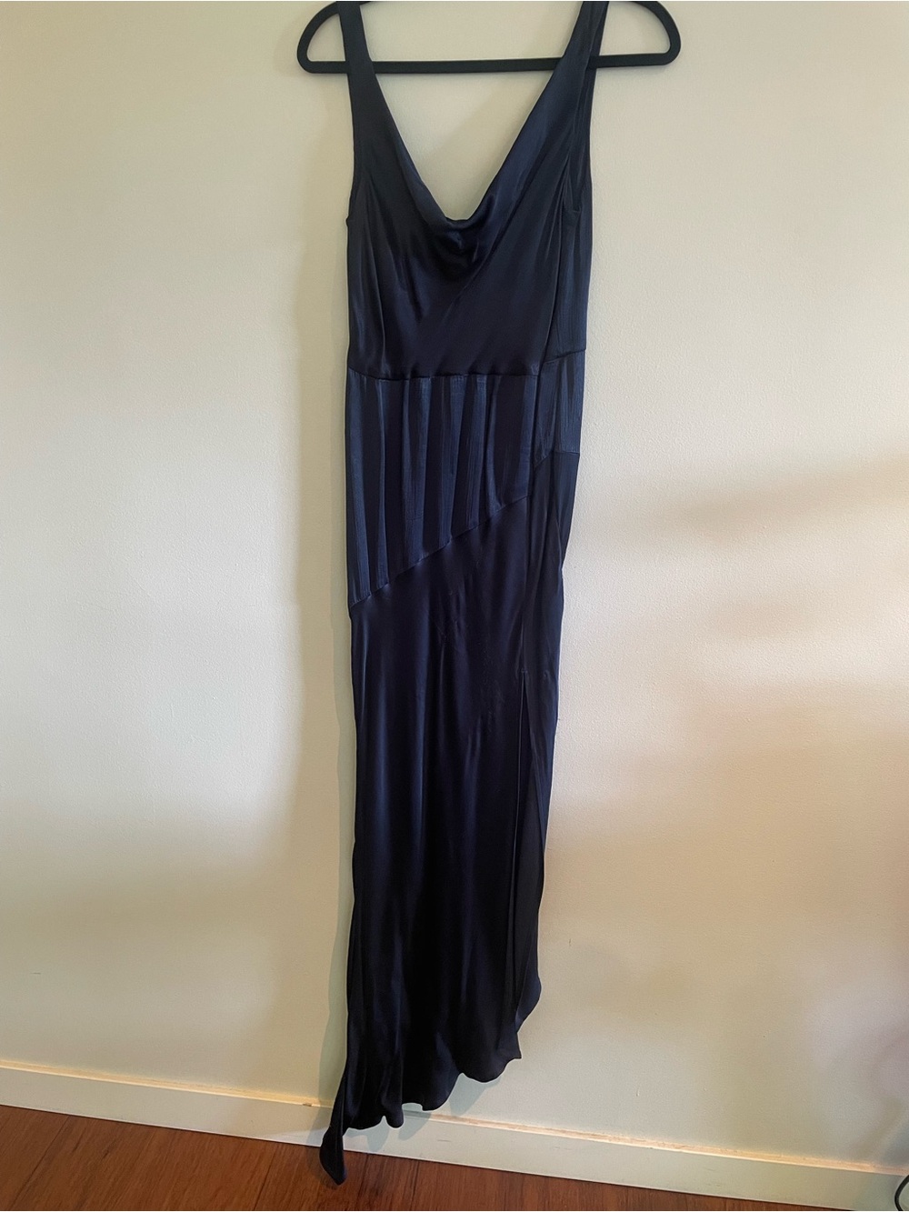 Bec & Bridge Navy Cowl Neck Satin Maxi Dress